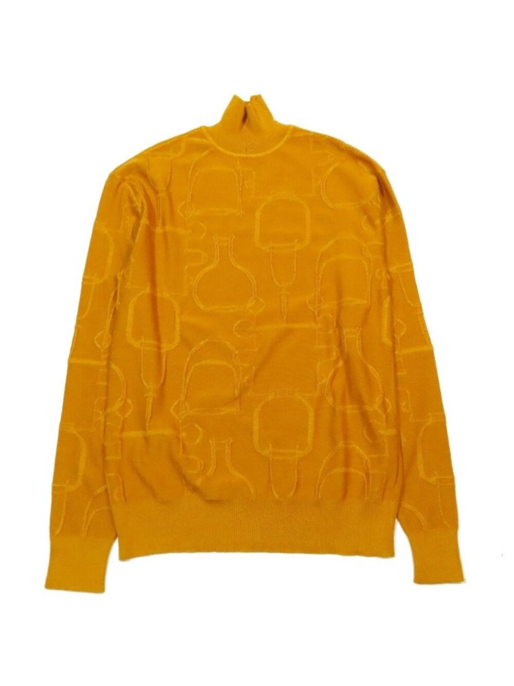 Hermes Torsade Knit Sweater High Neck Cashmere Silk Long Sleeve Top Mustard 34